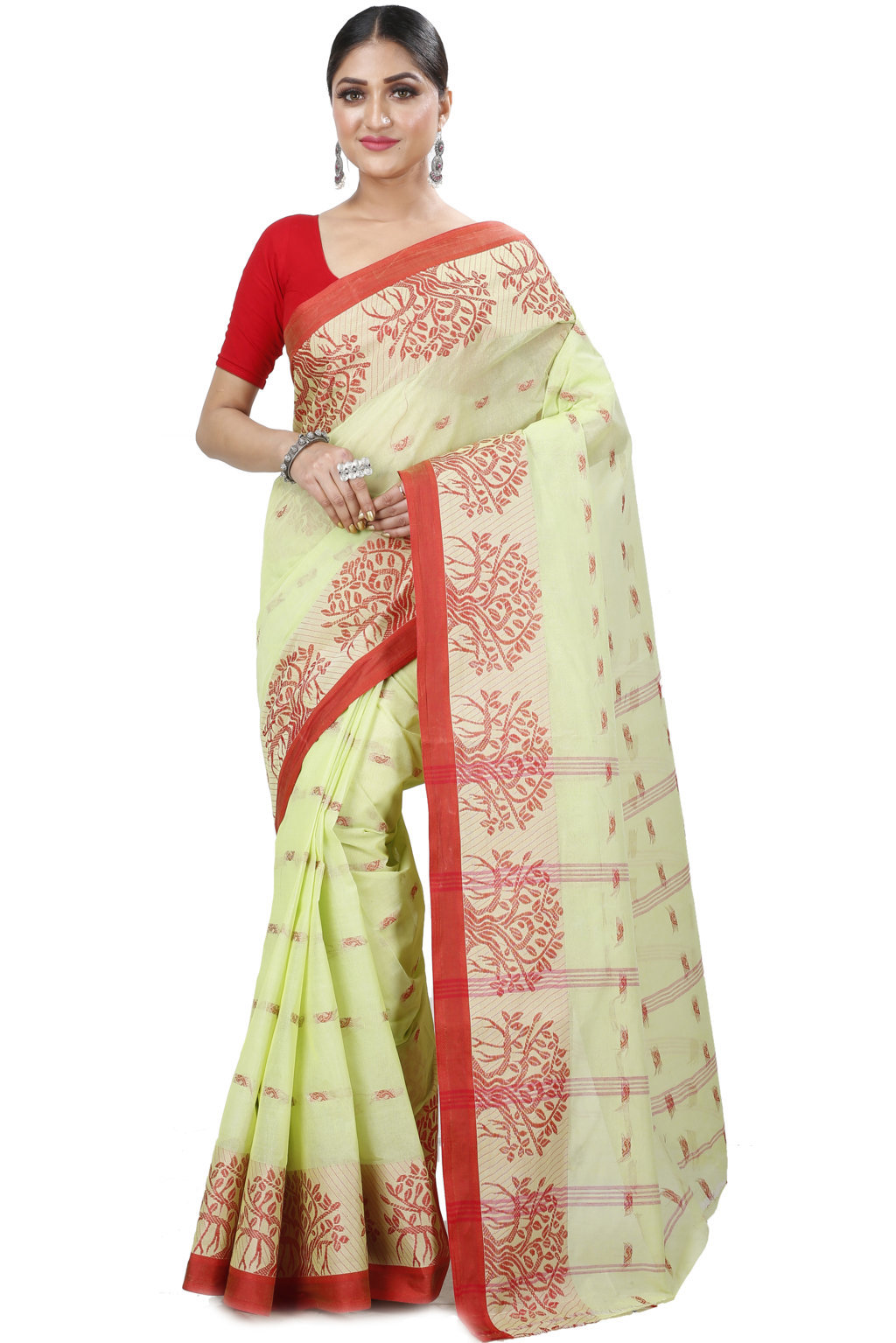 Olive Green Pure Cotton Somaya Tant Saree (1042)